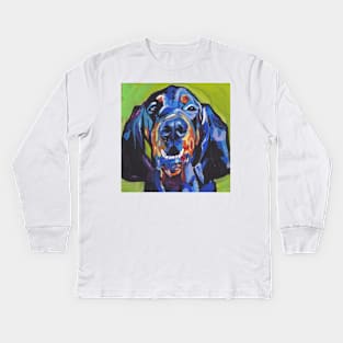 Black and Tan COONHOUND Dog Bright colorful pop dog art Kids Long Sleeve T-Shirt